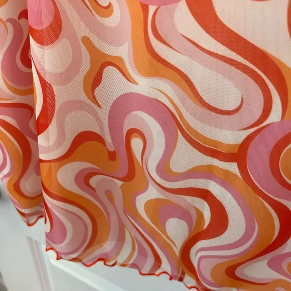 H&M | Plus-Size Knee Length Mesh Skirt Orange, Pink and White Swirl Pattern (4X) - Picture 7 of 11
